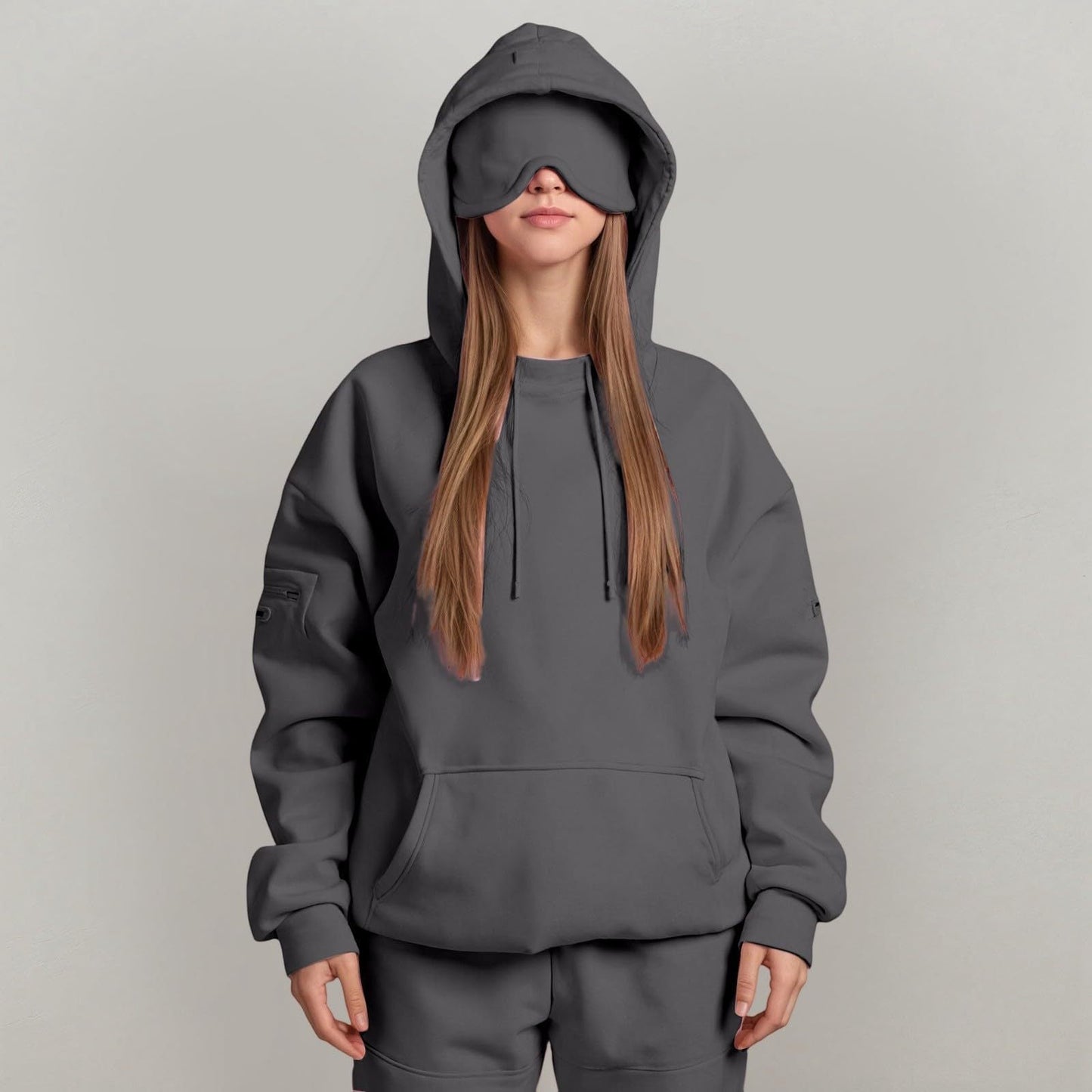 Women's Cuddly Oversized Hoodie with Integrated Eye Mask WW