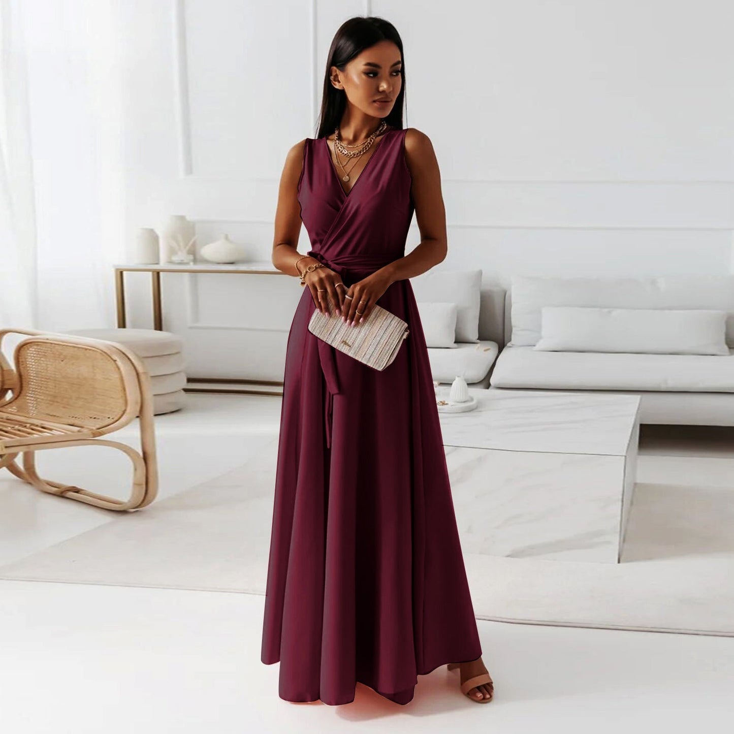 WW | Elegant V-Neck Sleeveless Maxi Dress for Women