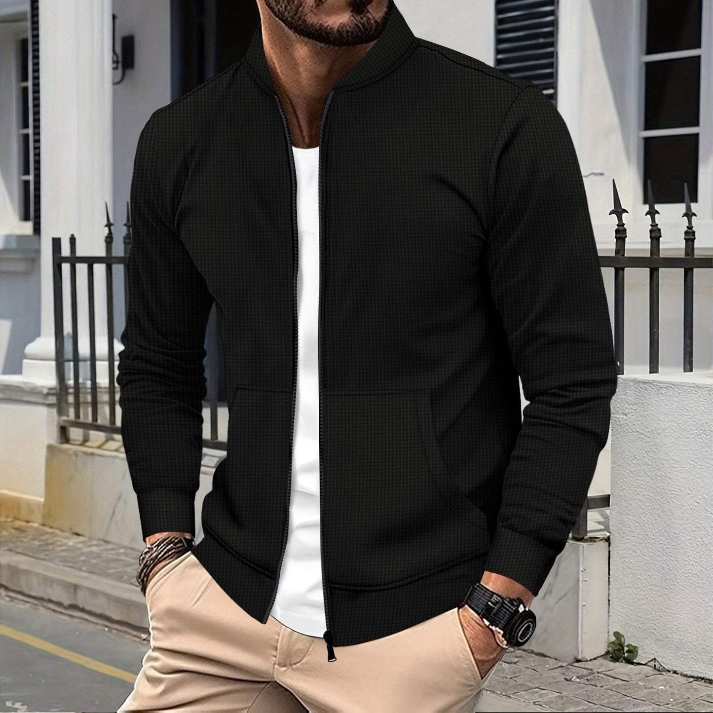 WW | Zip Jacke Sportliche Passform Strukturierter Stoff Rippkanten Fronttaschen