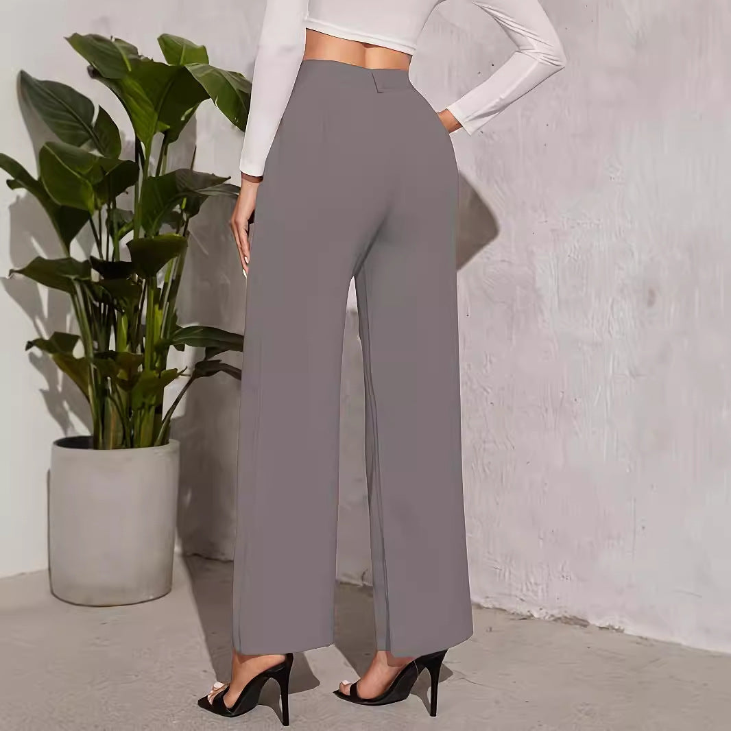 Damen weite Hochbundhose mit eleganter Knopfdetaillierung WW