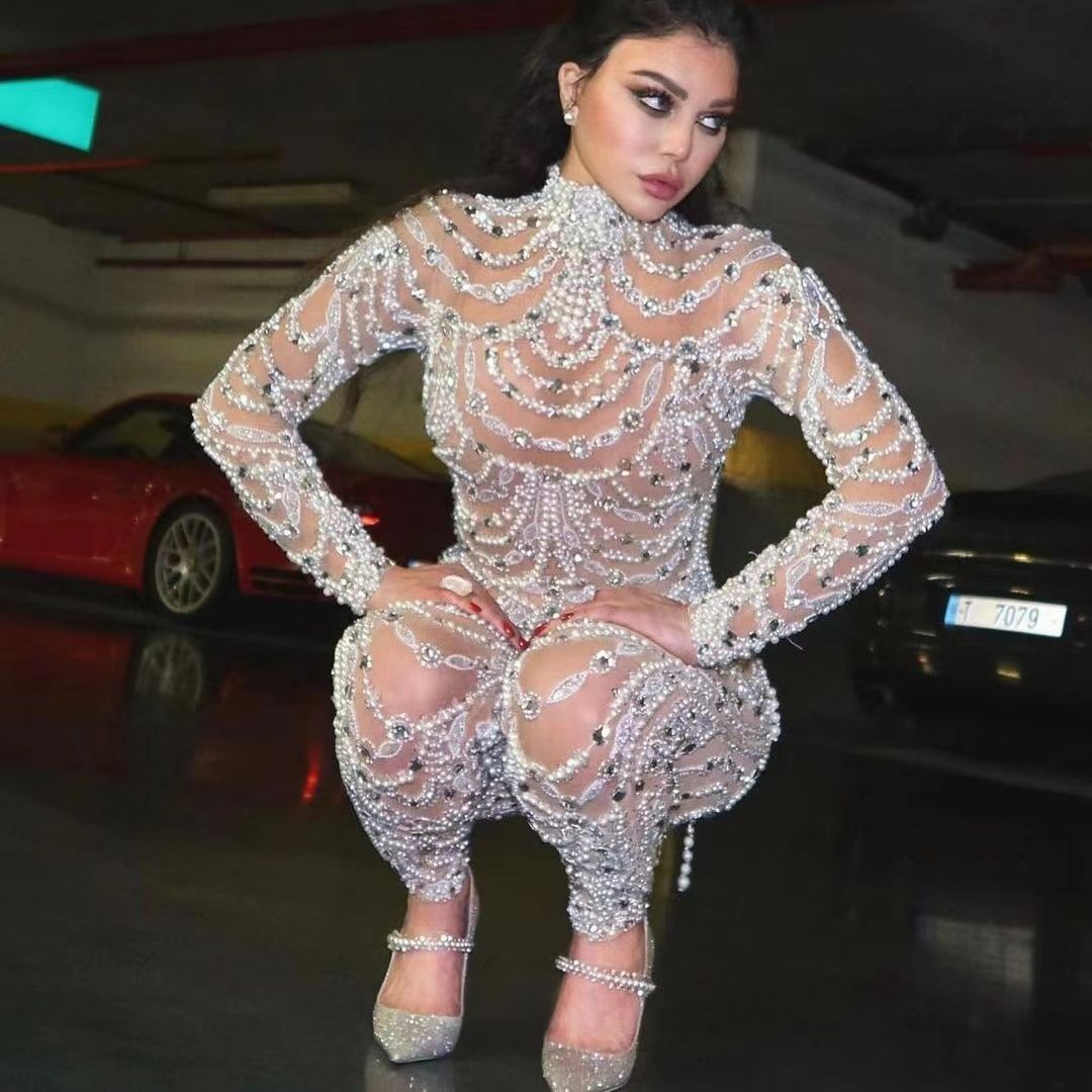 WW | Form-fitting sheer sequin jumpsuit