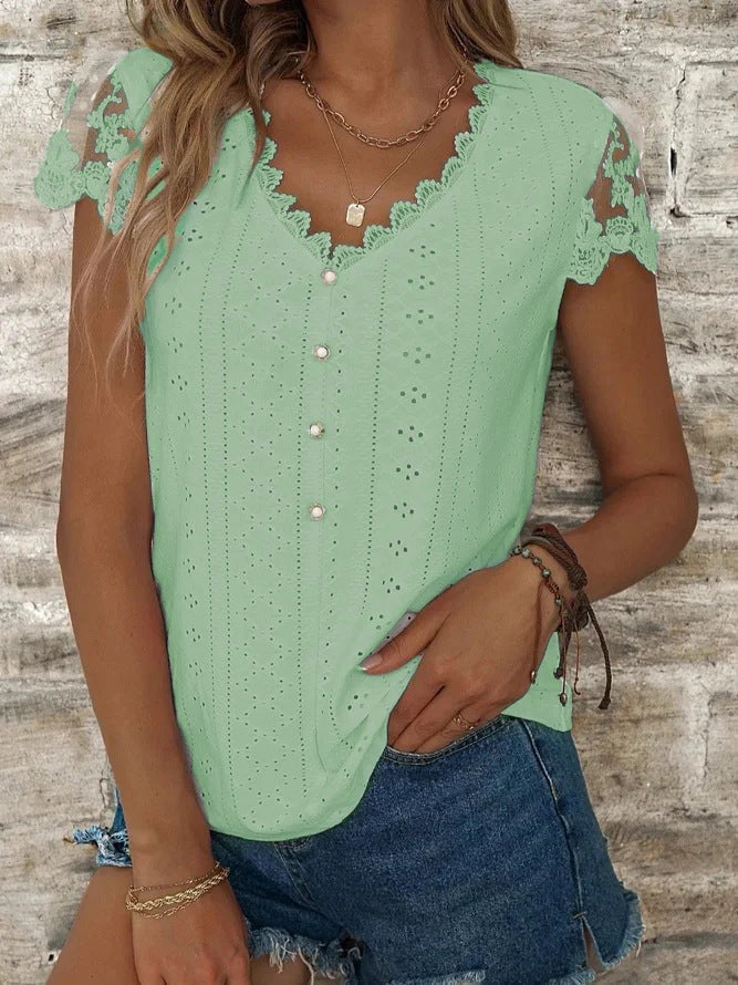 Women's blouse with romantic ruffles and unique broderie anglaise WW