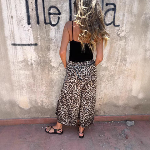 Damen weit geschnittene Palazzohose mit leopardenmuster WW