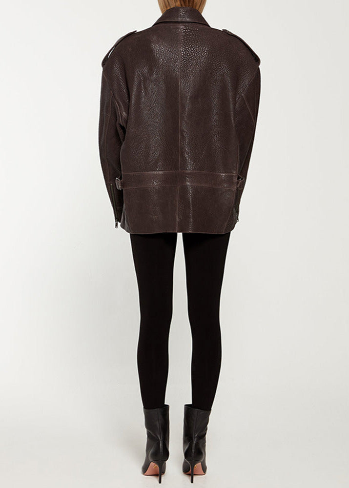 WW | Edge - Dark brown leather jacket with utility pockets