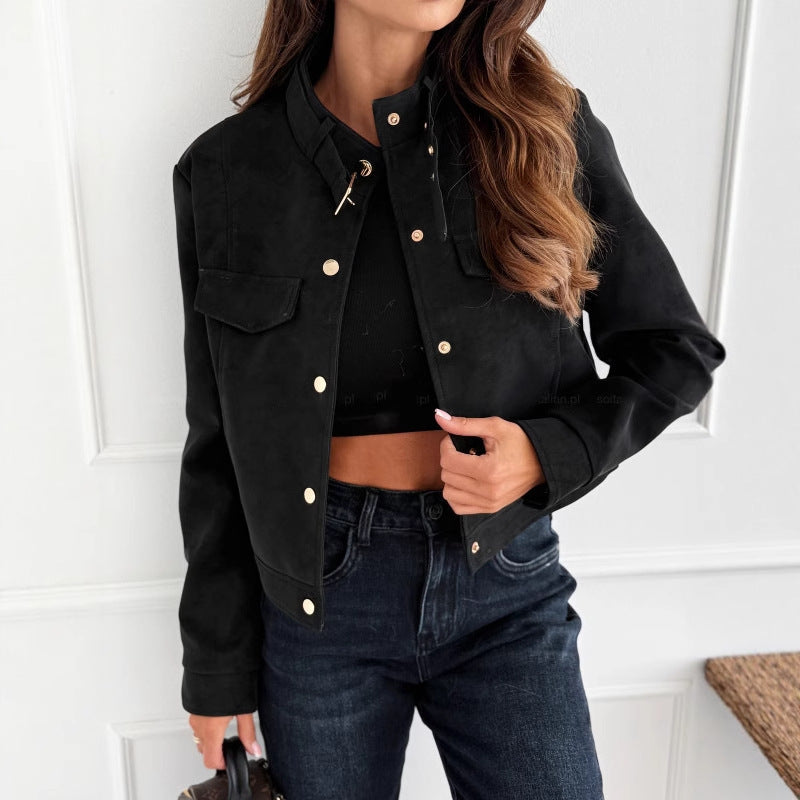 WW | Damen Weiches Suede-Jacke mit Knopfdetails