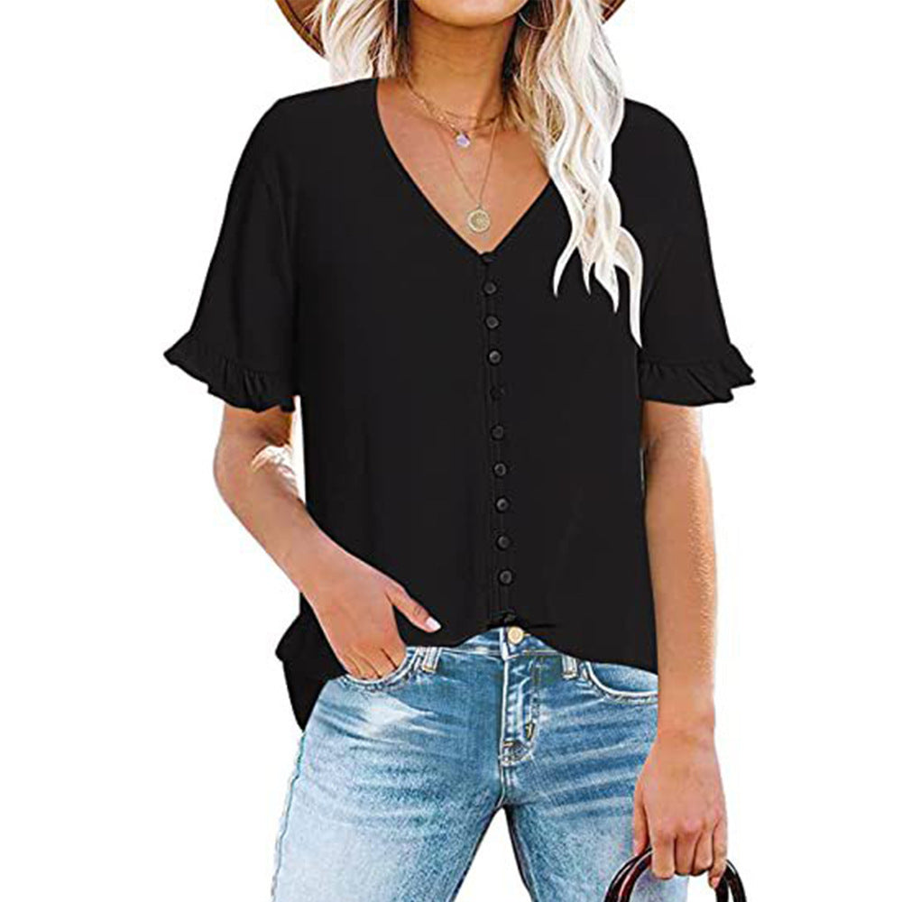 Ladies' Blouse with Ruffle Details and Button Placket WW