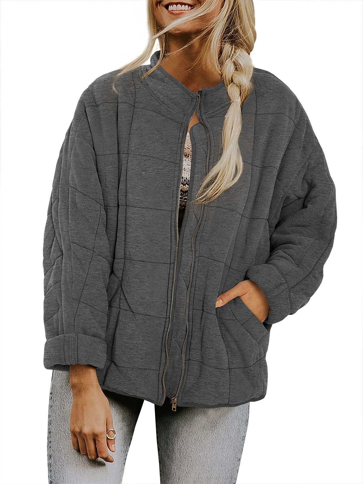 Women's Quilted Hooded Jacket with Zipper and Pockets WW