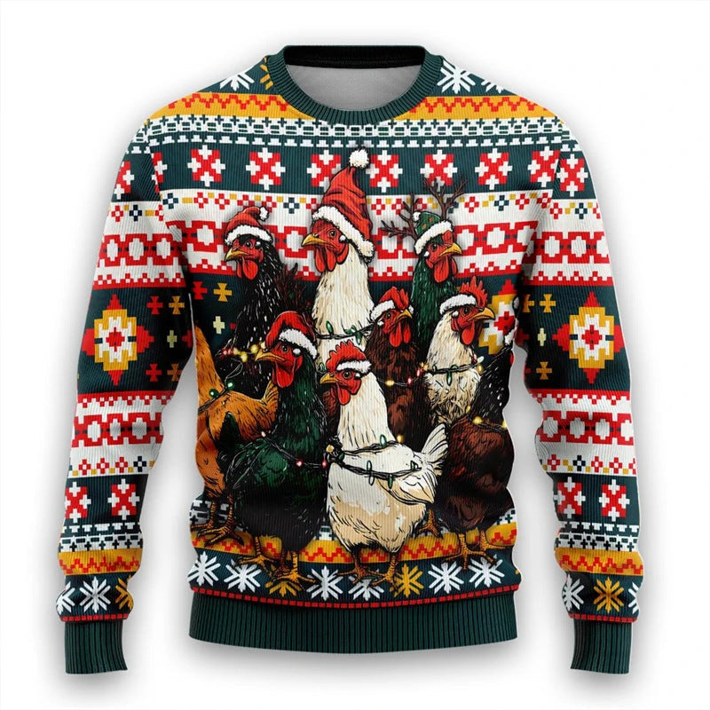 WW | Buntes Santa Claus Cartoon Druck - Schwarzer Feiertags-Icon Pullover