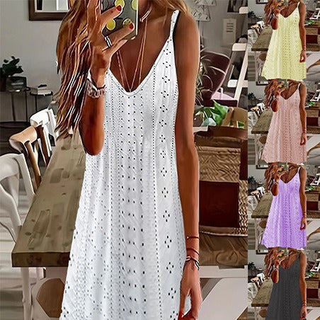 Damen luftiges V-Ausschnitt Kleid im lässigen Stil WW