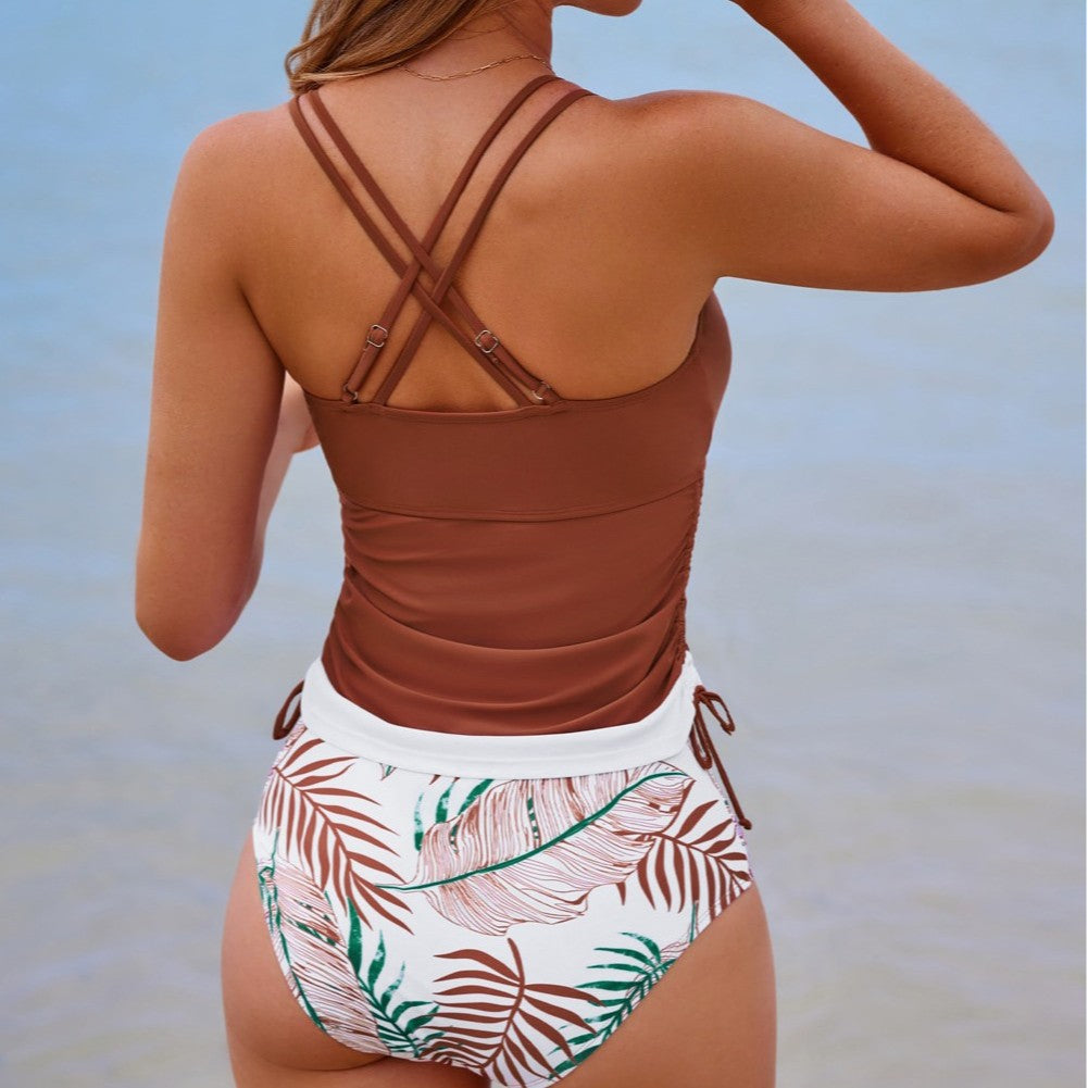 Ladies' Tankini Set with Fashionable Stripe Pattern and Adjustable Straps WW