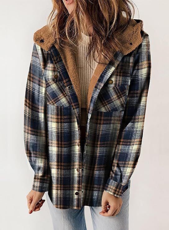 WW | Wool Blend Casual Fit Plaid Pattern Fleece Lined Hood