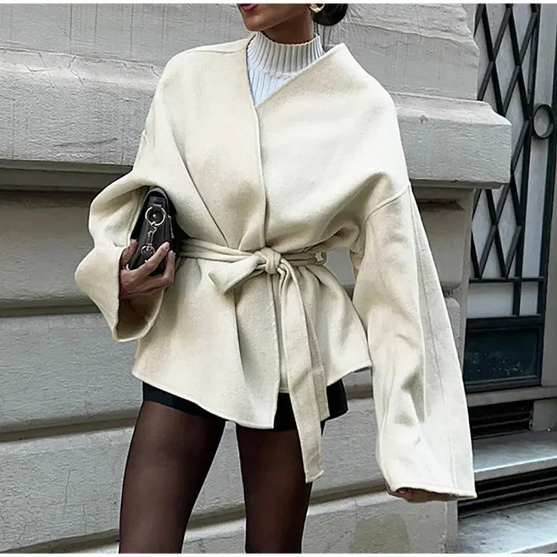 Women's elegant wrap jacket with waist belt W&W