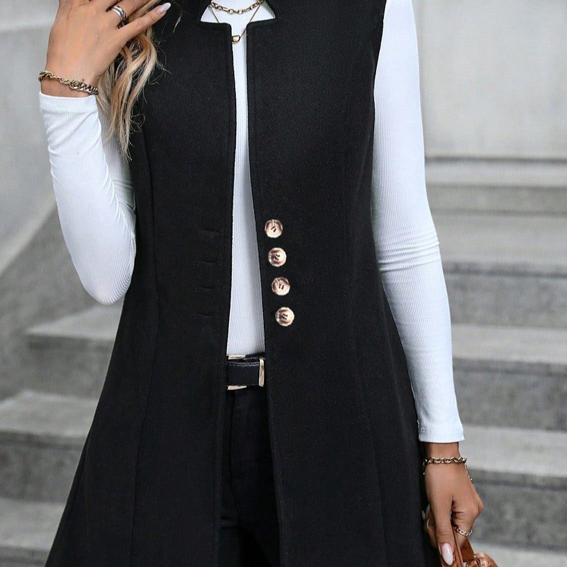 WW | Waistcoat Wool Blend Tailored Fit Knee Length Button Fastening Pockets