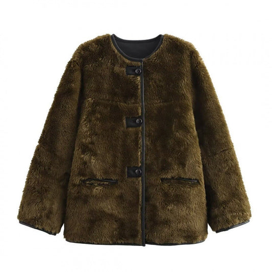 WW | Damen Teddyjacke mit Kontrasttaschen
