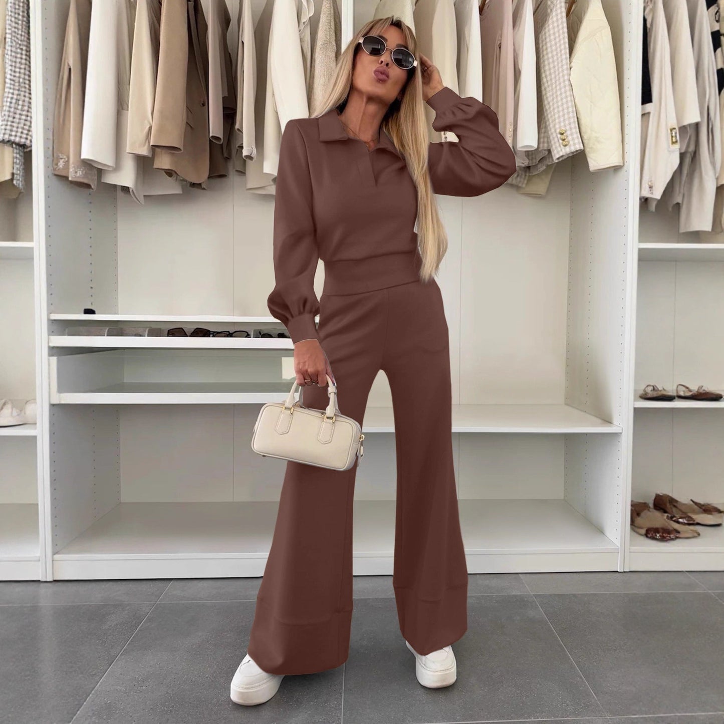 Damen Stylish und lässiger Jumpsuit mit weitem Bein und eleganten Ärmeln WW