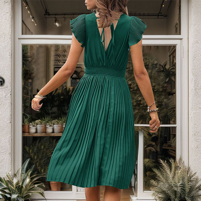 Damen Midikleid mit elegantem Plisseedetail und V-Ausschnitt WW