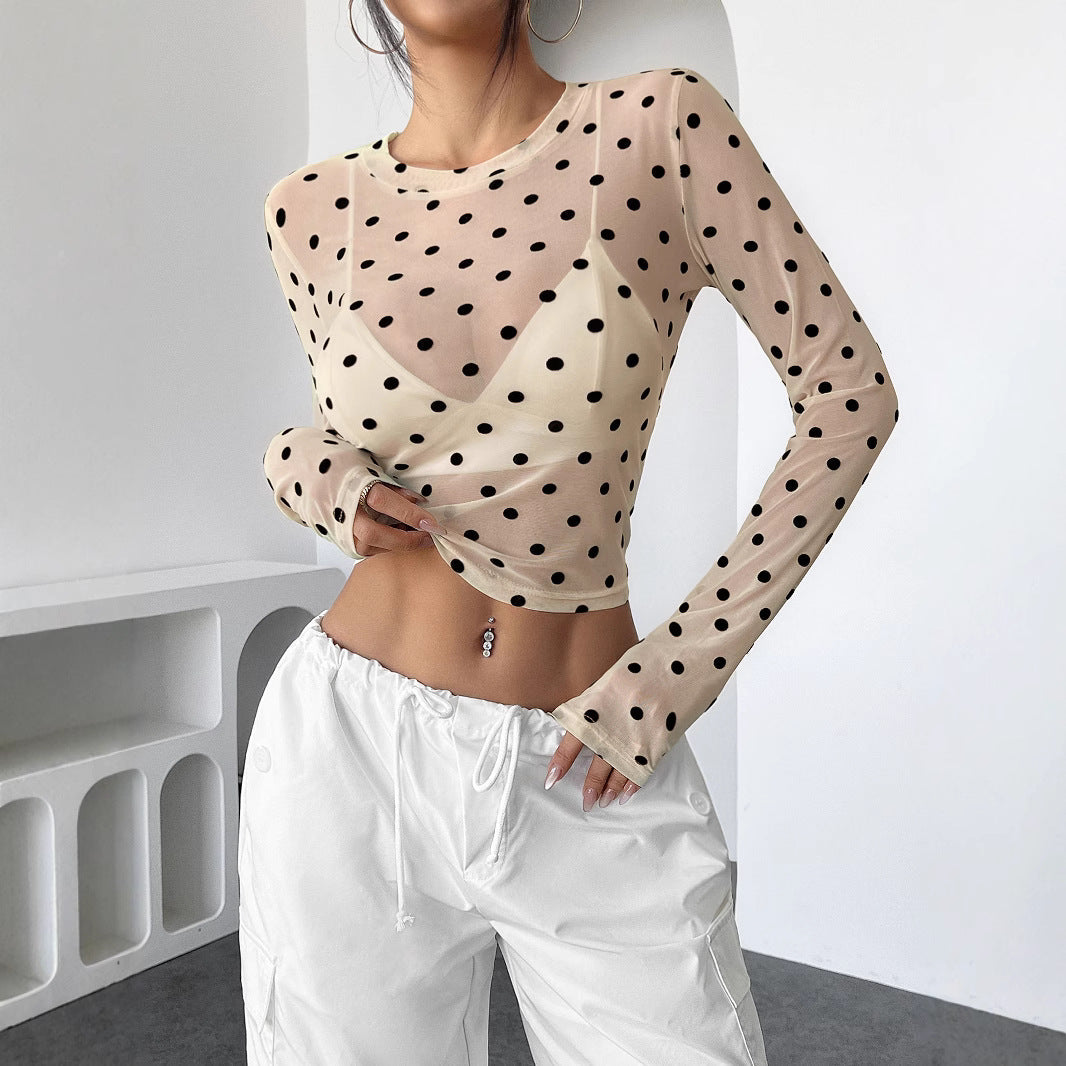 WW | Sheer Dotted Fitted Mesh Long Sleeve Tee