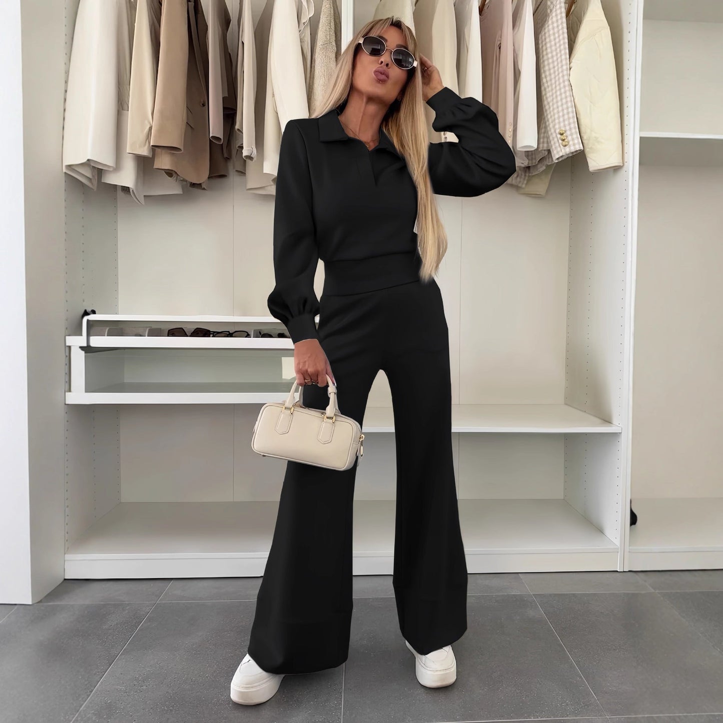 Damen Stylish und lässiger Jumpsuit mit weitem Bein und eleganten Ärmeln WW