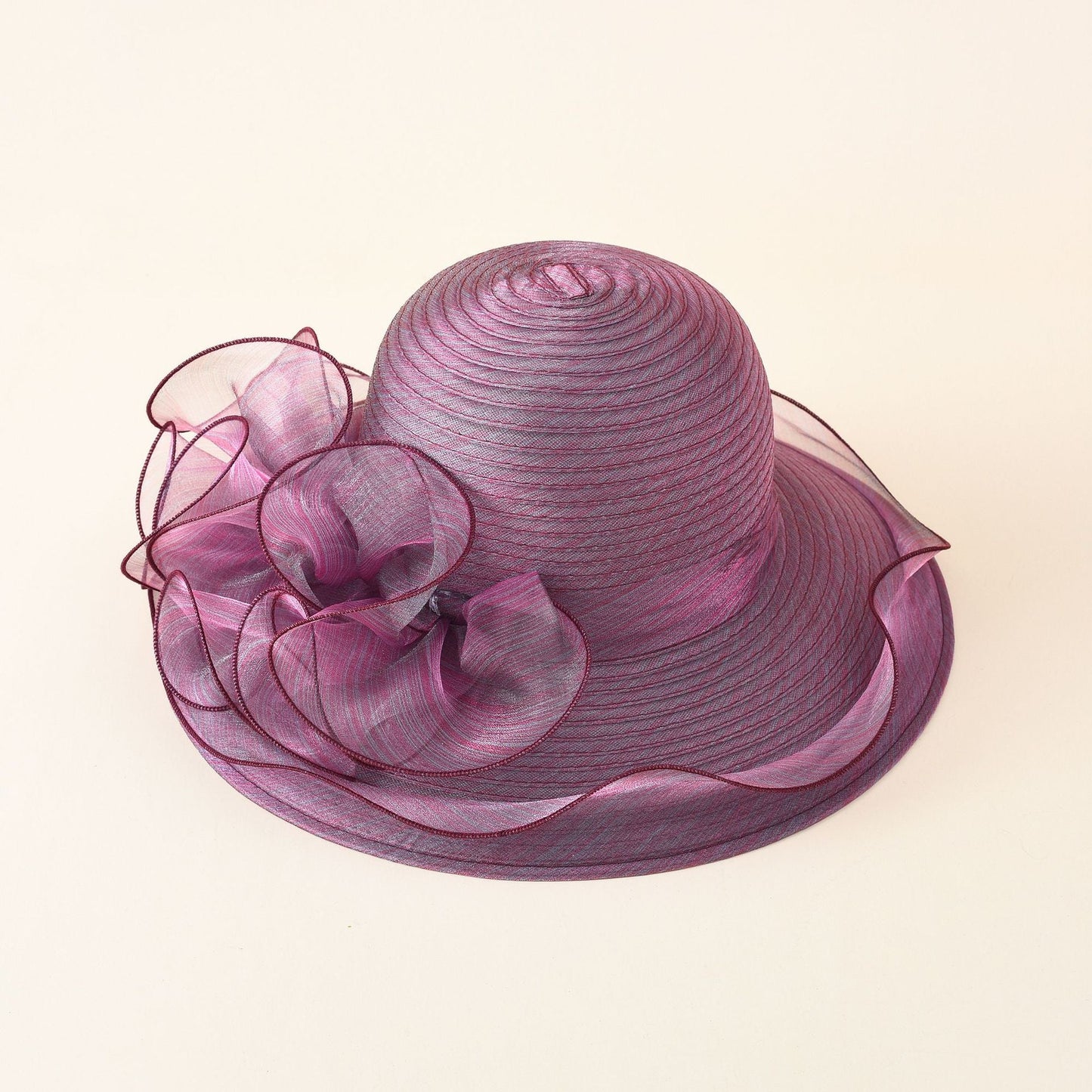 Damen Strohhut mit dekorativer Rüschenverzierung und breiter Krempe WW