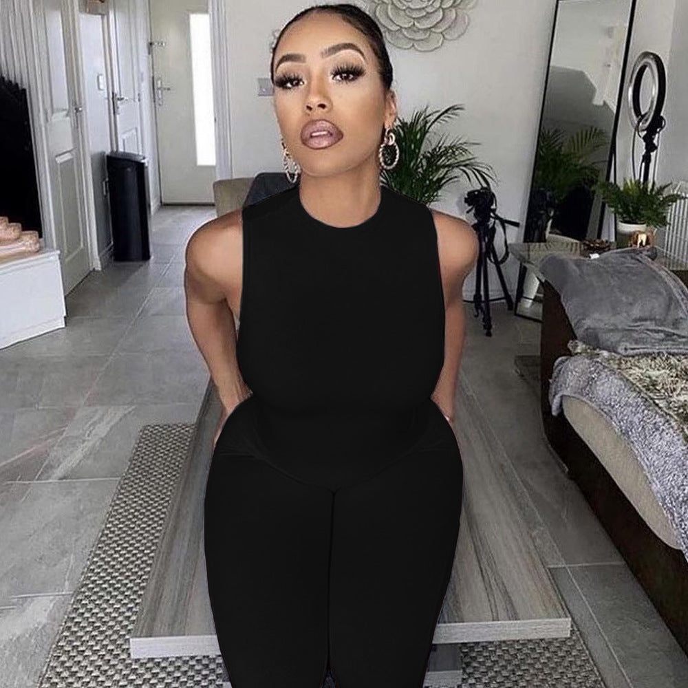 Women's All-in-One Jumpsuit with Plunge Neck and Bodycon Fit WW