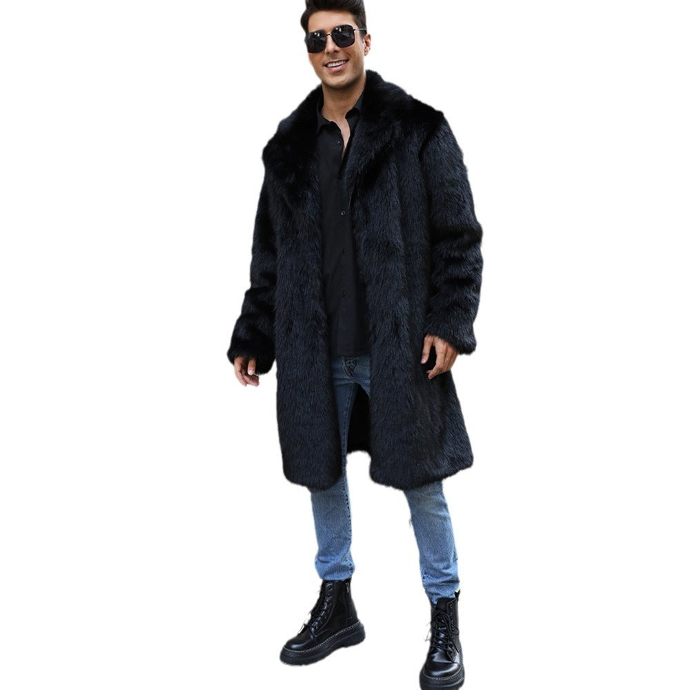 Herren Luxus Kunstfellmantel mit breitem Kragen WW