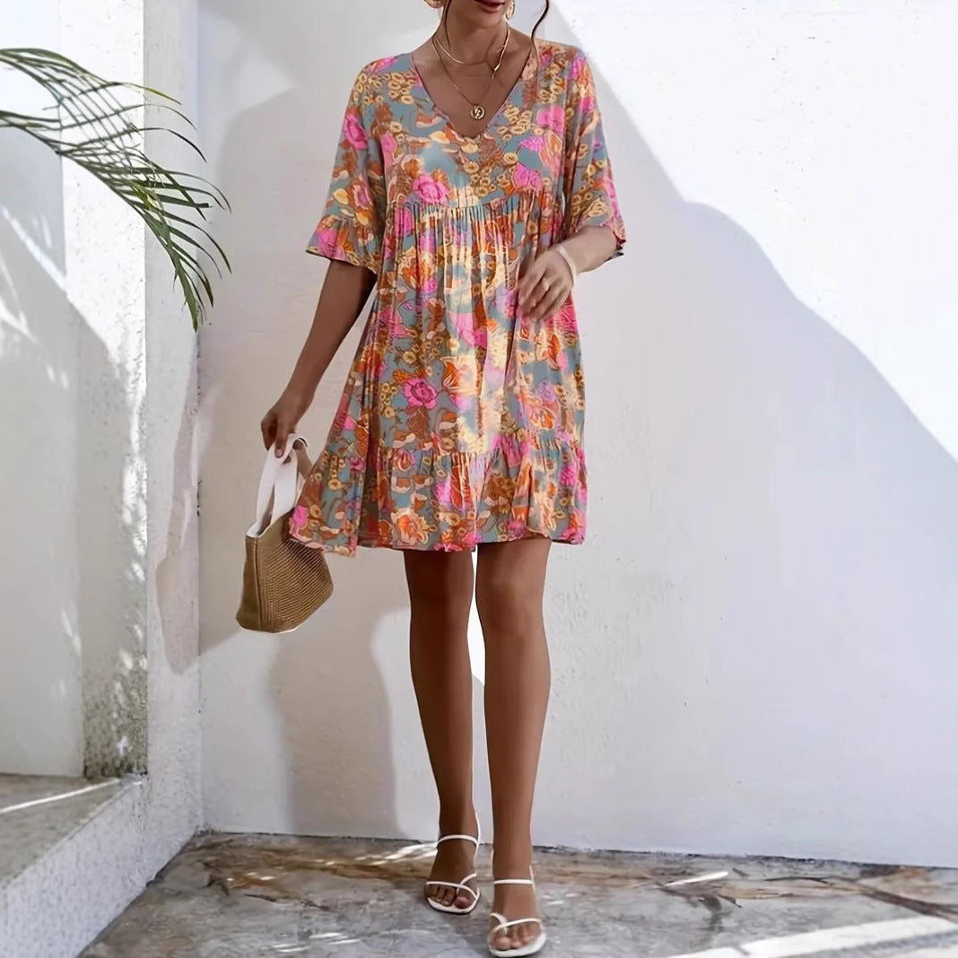 Damen Freizeitkleid mit floralem Muster und voluminösem Schnitt WW