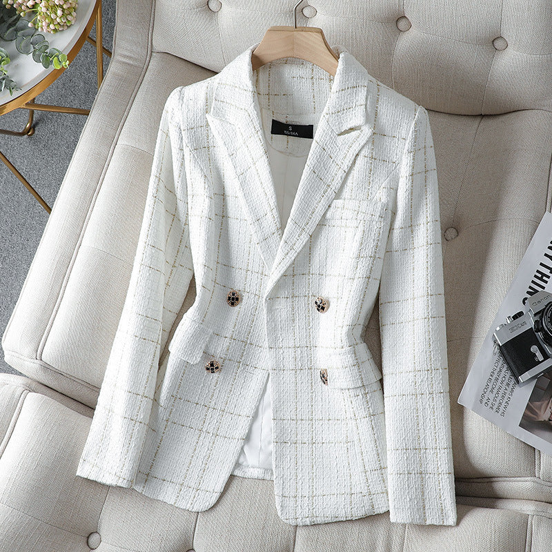 WW | Blazer Taillierte Passform Strukturiertes Tweed Doppelreihig mit Knöpfen
