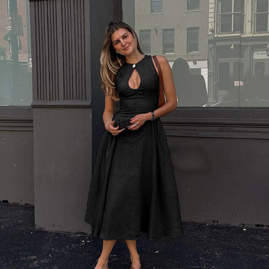 Damen Midi-Kleid mit schickem Schlüsselaugen-Ausschnitt und elegantem Rock W&W