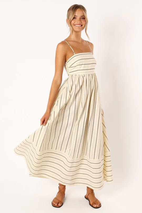 Damen Maxikleid aus gestreiftem Baumwollstoff WW