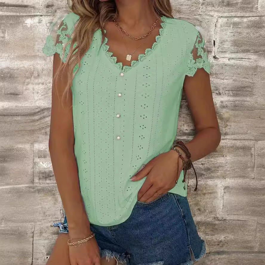 Women's blouse with romantic ruffles and unique broderie anglaise WW