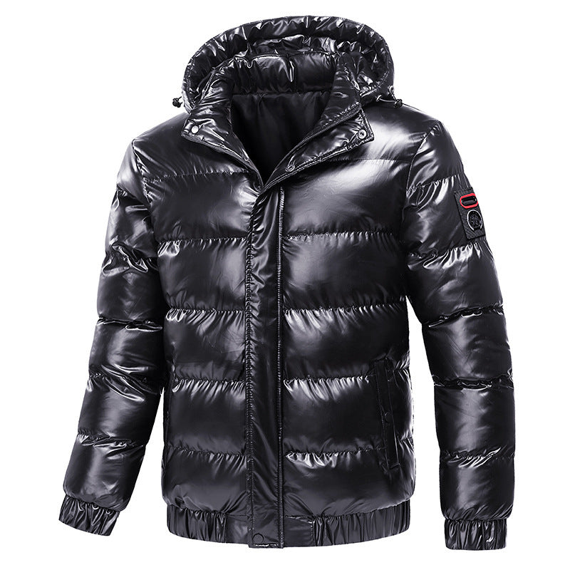 Men's shiny winter jacket with insulated hood and modern quilting details WW