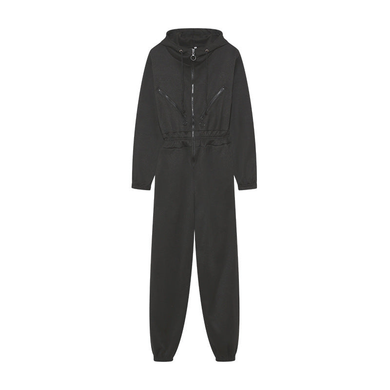 WW | Overall Baumwollmischung Lockere Passform Kapuze Front Reißverschluss
