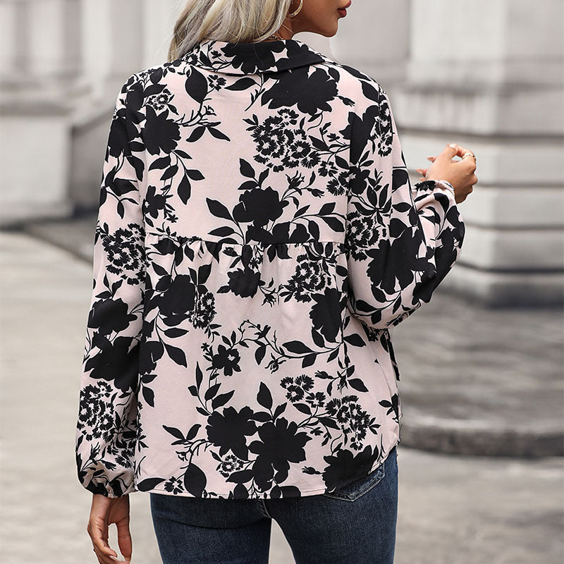 Damen Bluse mit floralem Design und dekorativem Schnürdetail WW