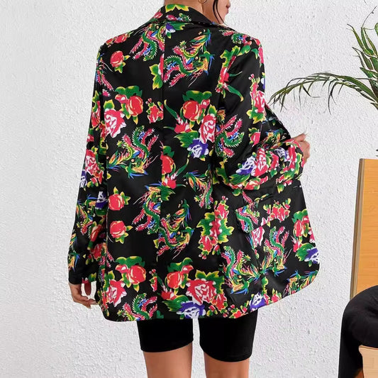 WW | Slim Fit Blazer Tailored Cut Floral Pattern Soft Shiny Fabric