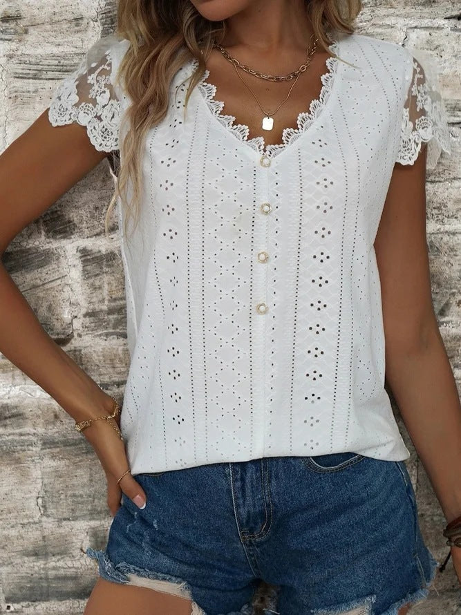 Women's blouse with romantic ruffles and unique broderie anglaise WW