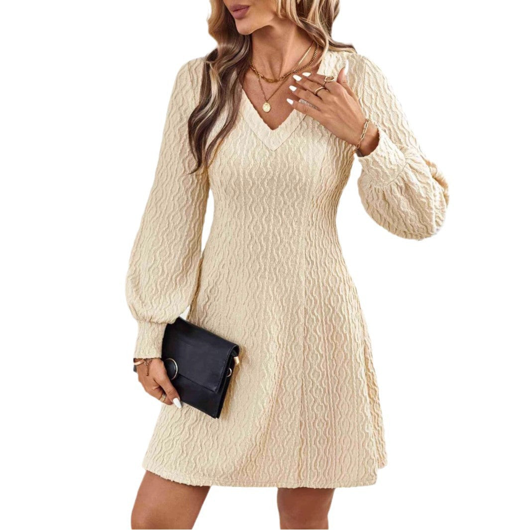 WW | V-neck mini dress in textured material W&W