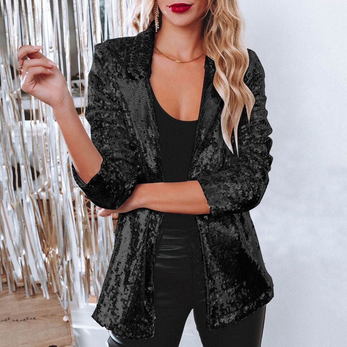 Damen eleganter Paillettenblazer mit schimmerndem Finish WW