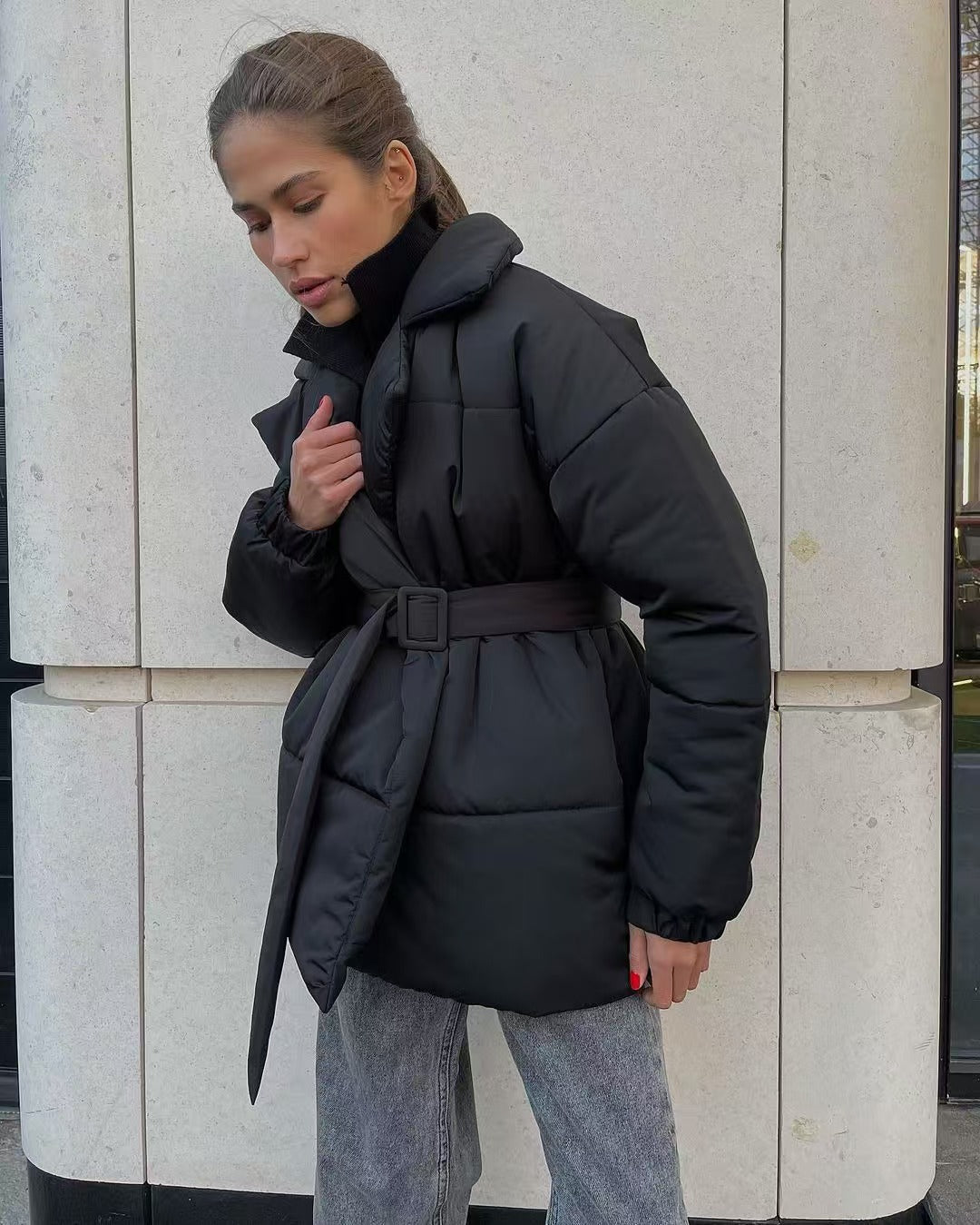 WW | Taille Baumwolle V-Ausschnitt Pufferjacke