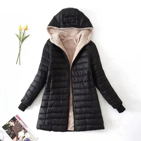 WW | Women's Puffer Jacket – Padded Warm Design – Plush Lining – Hood Mid-length Cut