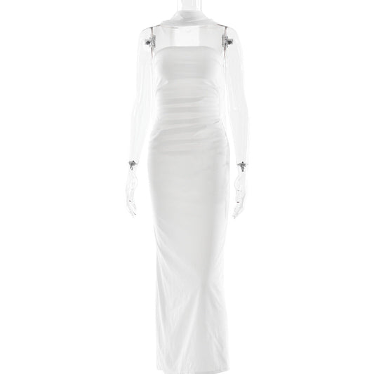 Women's Elegant and Figure-Hugging Maxi Dress with Transparent Sleeves W&W