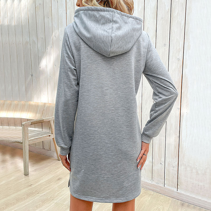 Damen Hoodie-Kleid mit seitlichen Taschen und modischer Kapuze WW