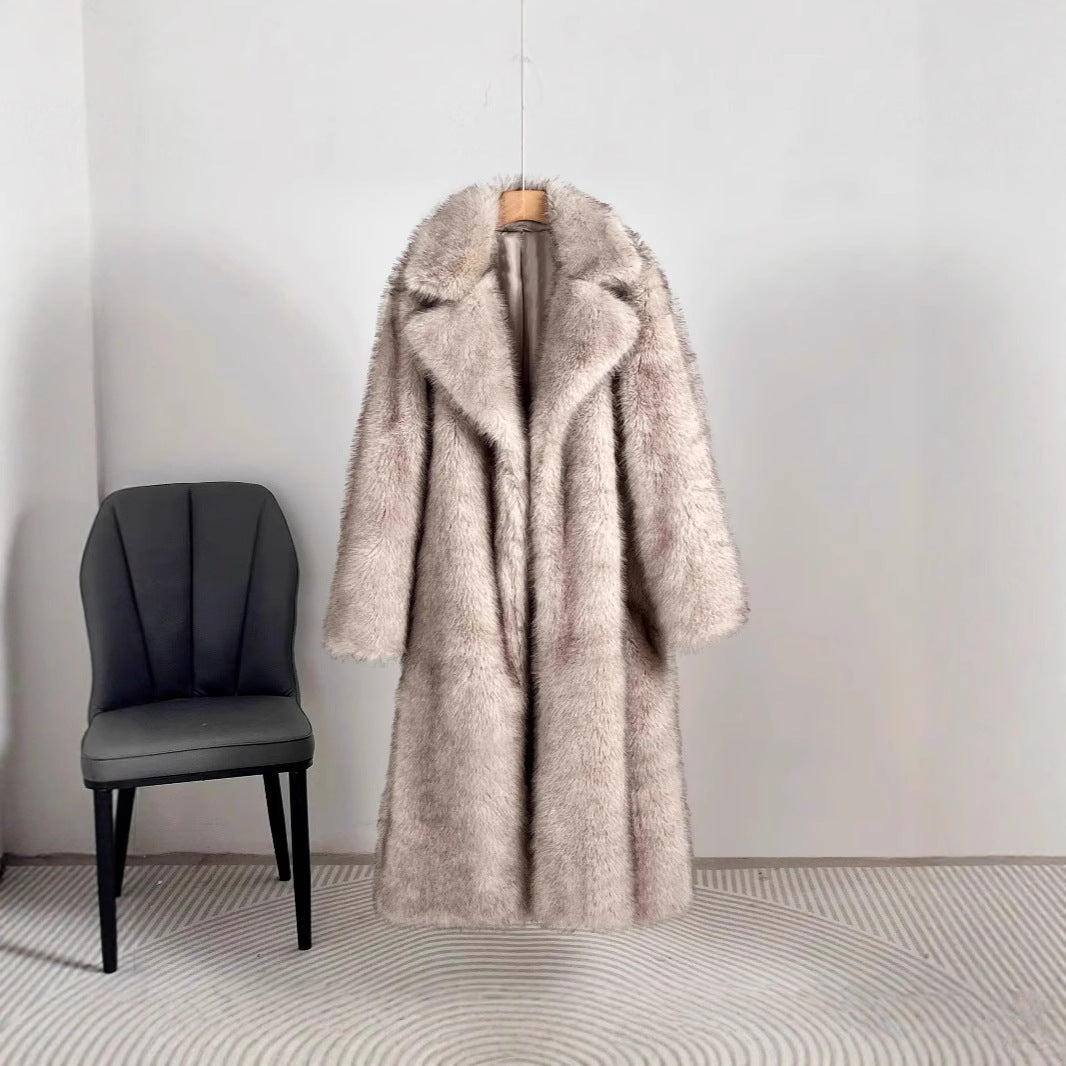 Damen Eleganter Pelzmantel mit großen Taschen WW
