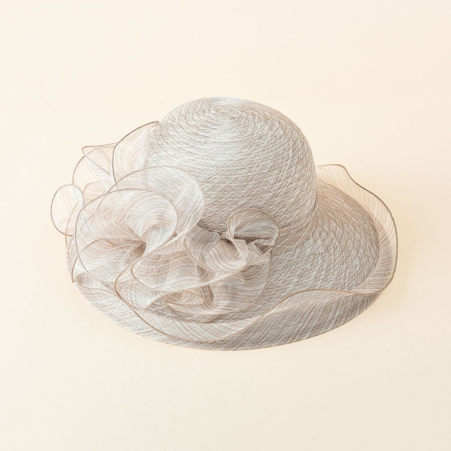 Damen Strohhut mit dekorativer Rüschenverzierung und breiter Krempe WW