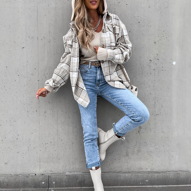 WW | Karo Kapuzenpullover Mantel