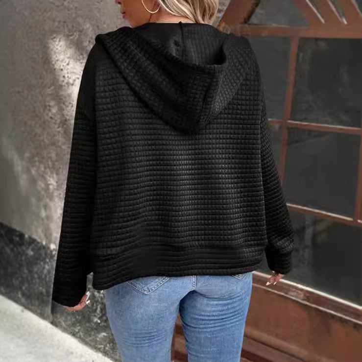 Women's relaxed hooded jacket with textured waffle surface and practical pockets WW