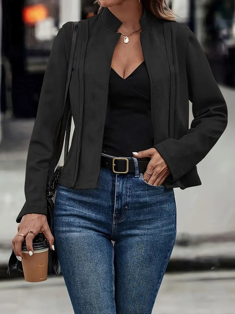 WW | Kurzjacke Slim Passform Wollmischung Stehkragen Offene Vorderseite