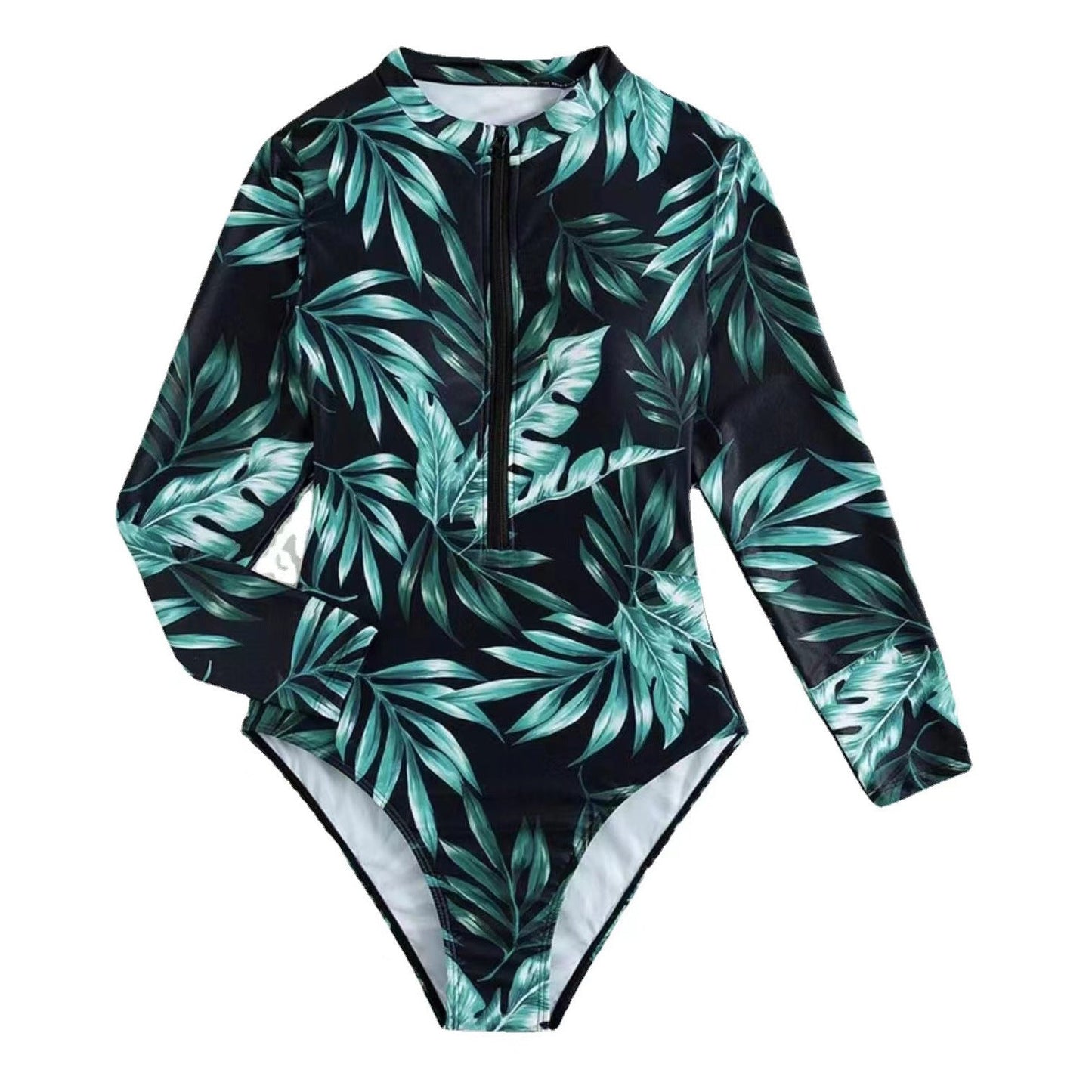 Damen Langarm-Badeanzug mit Floralprint und hochabschließendem Zip WW