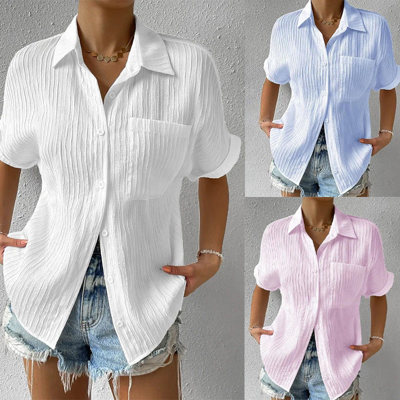 Women's short-sleeved blouse with textured upper WW