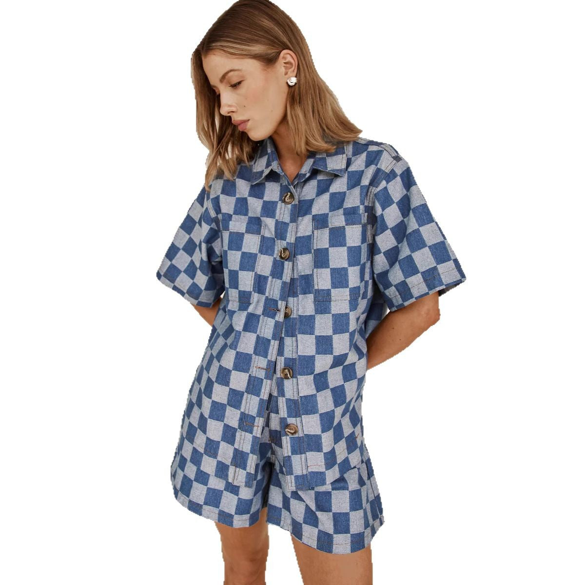 Women's Plaid Denim Shirt Set WW