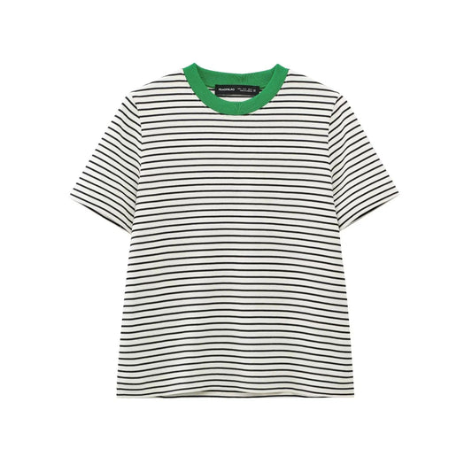 Damen Freizeit T-Shirt mit kontrastierendem Kragen und lässigem Streifenmuster WW